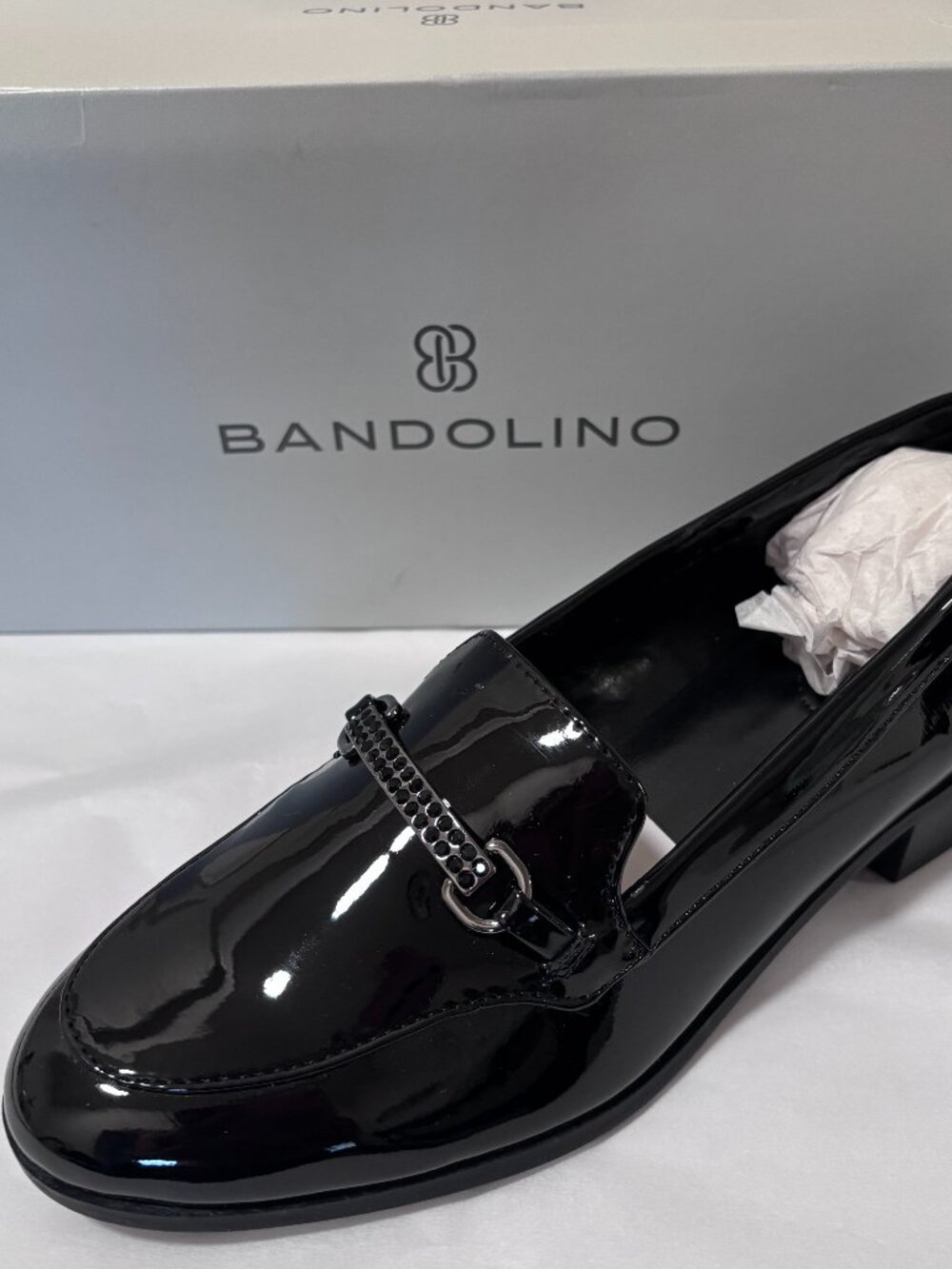 Bandolino Black Patent Rhinestone Loafers 8